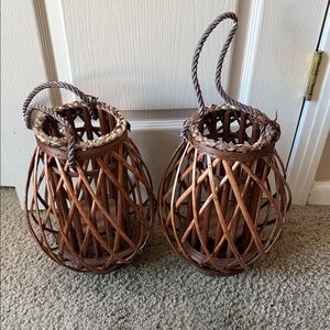 Rustic Brown Woven Lantern Set